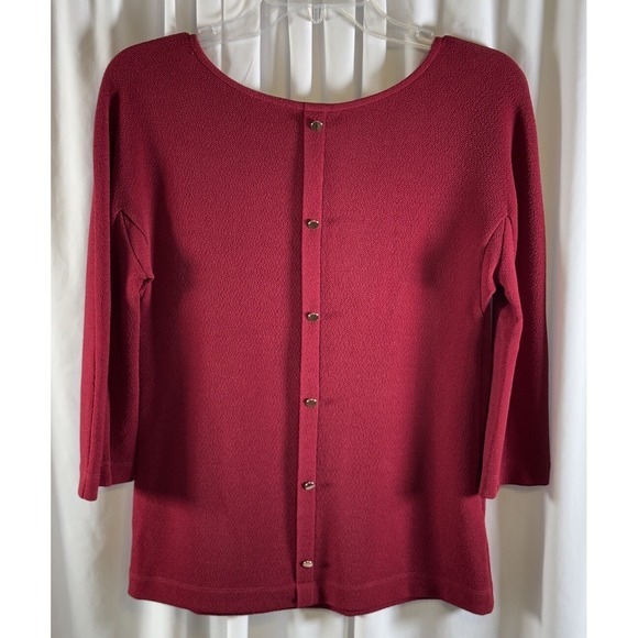 Ann Taylor Burgundy Red Textured 3/4 Sleeve Button‎ Back Blouse Top S Chic 72-31 - Picture 7 of 11